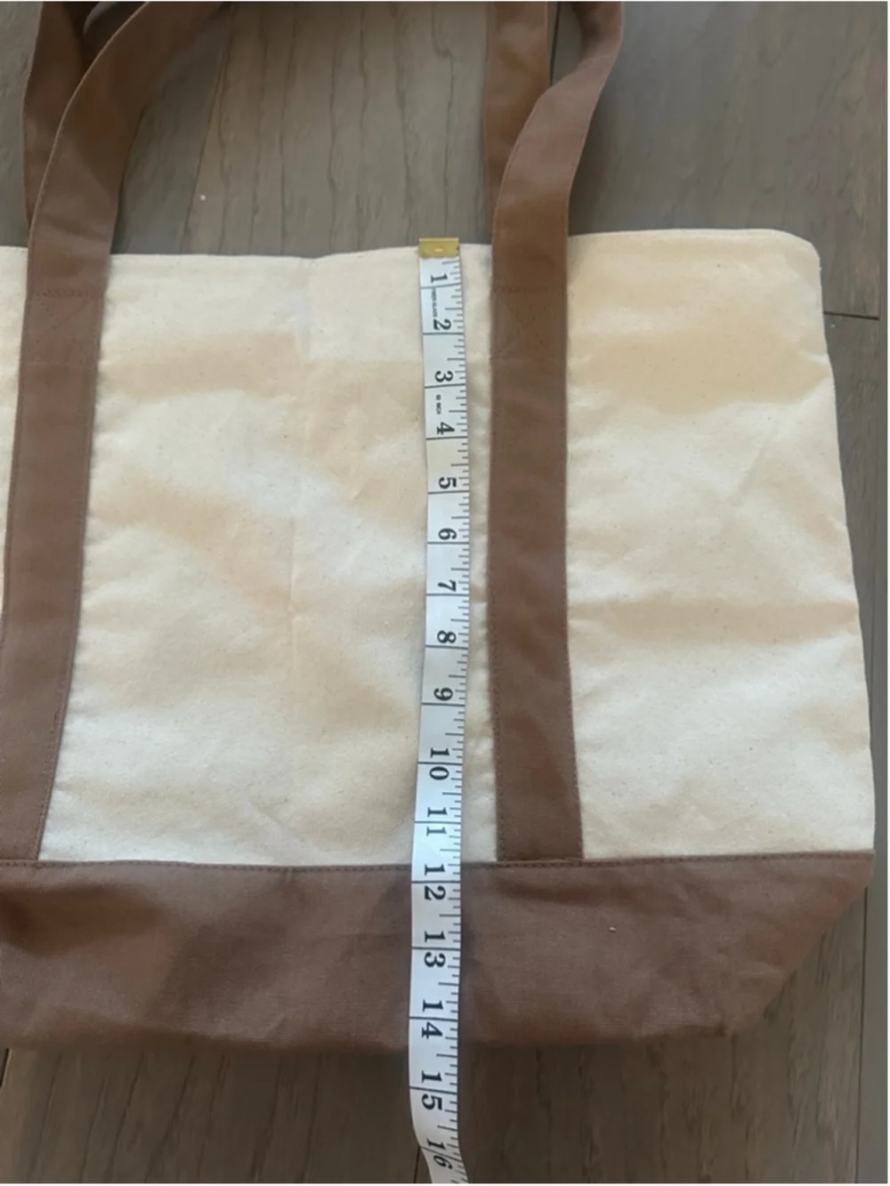 Women's Beige and Brown Canvas Tote Bag, One Size - Picture 7 of 9